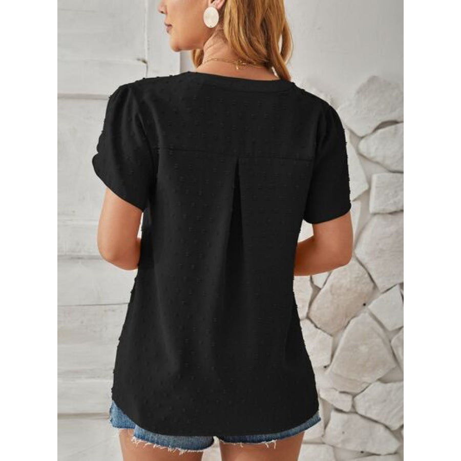 Swiss Dot Notched Petal Sleeve T - Shirt Apparel and Accessories