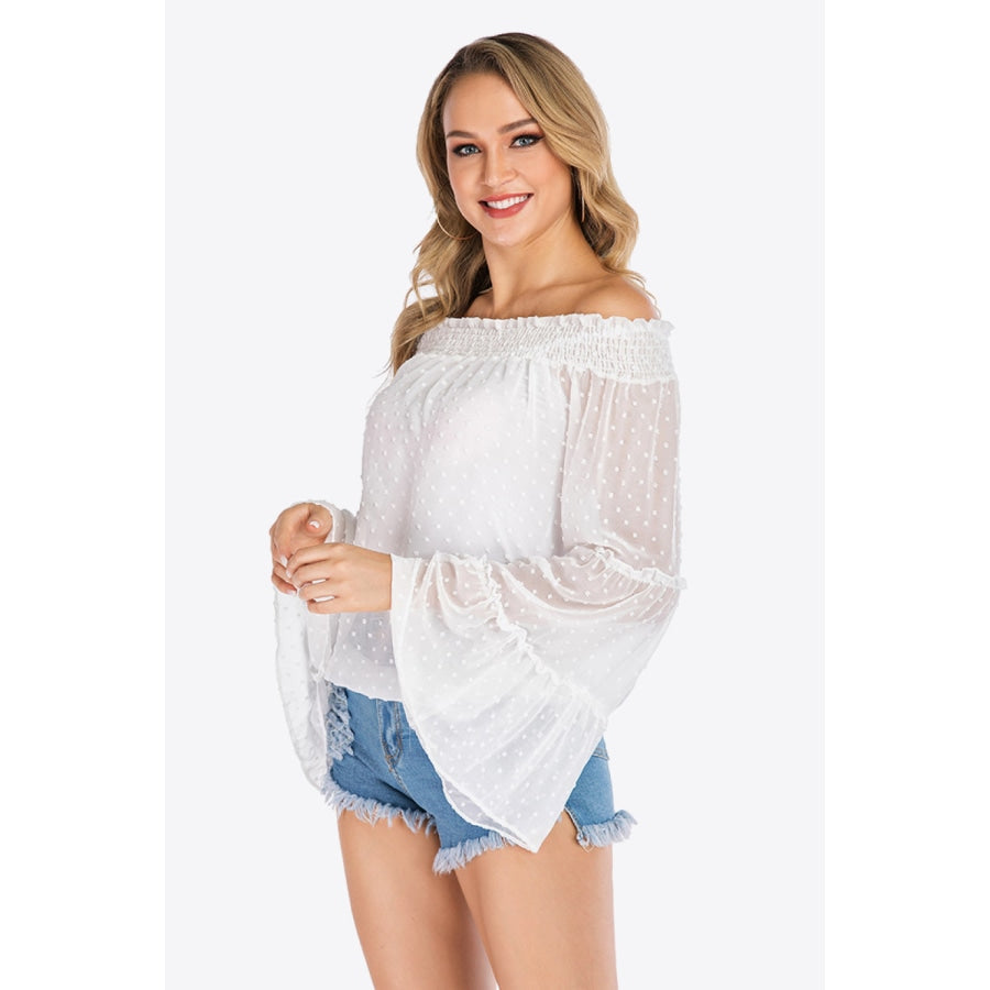 Swiss Dot Off-Shoulder Blouse