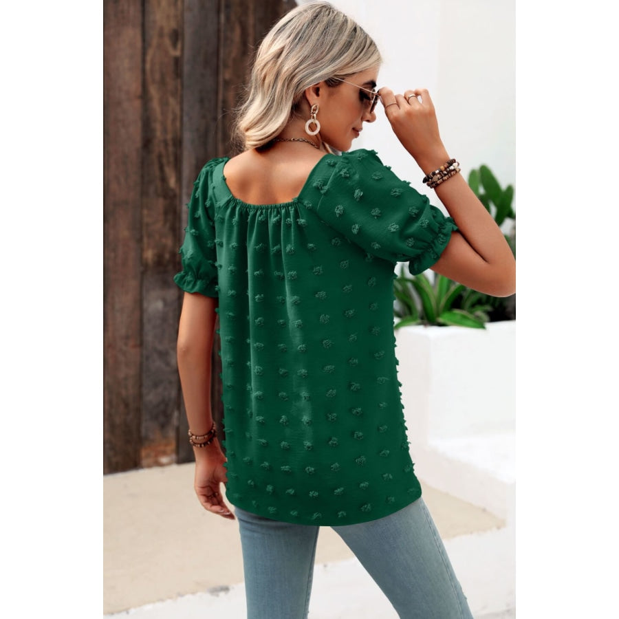 Swiss Dot Puff Sleeve Square Neck Blouse