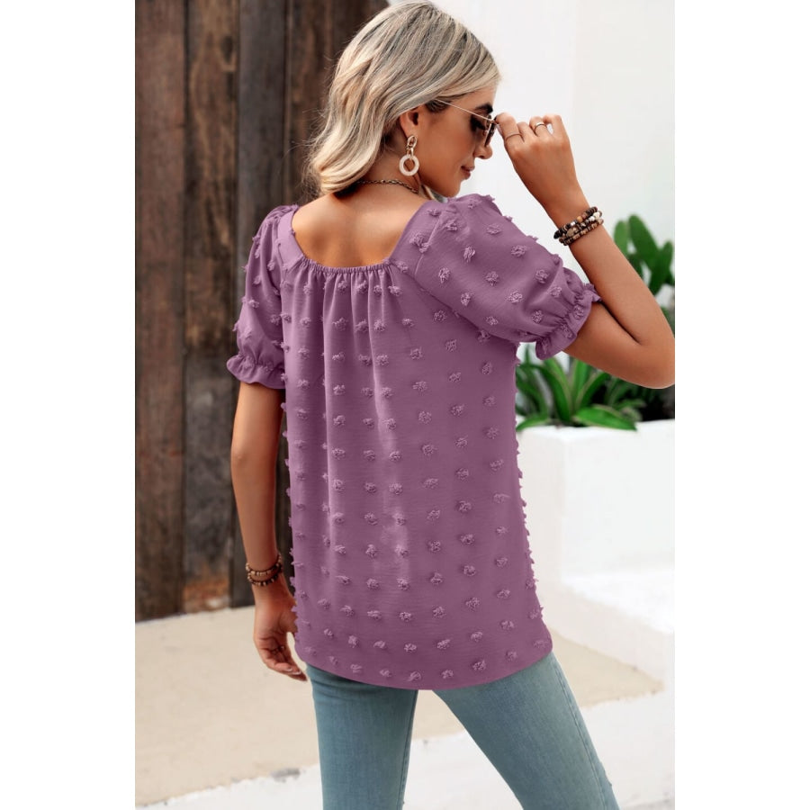 Swiss Dot Puff Sleeve Square Neck Blouse