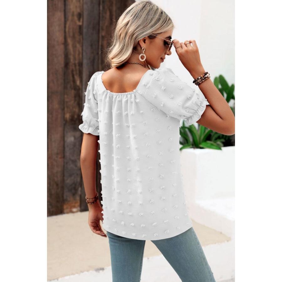 Swiss Dot Puff Sleeve Square Neck Blouse