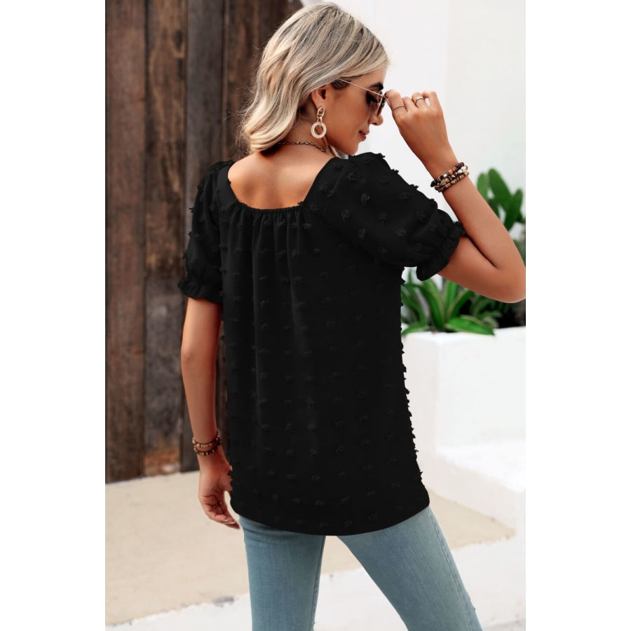 Swiss Dot Puff Sleeve Square Neck Blouse