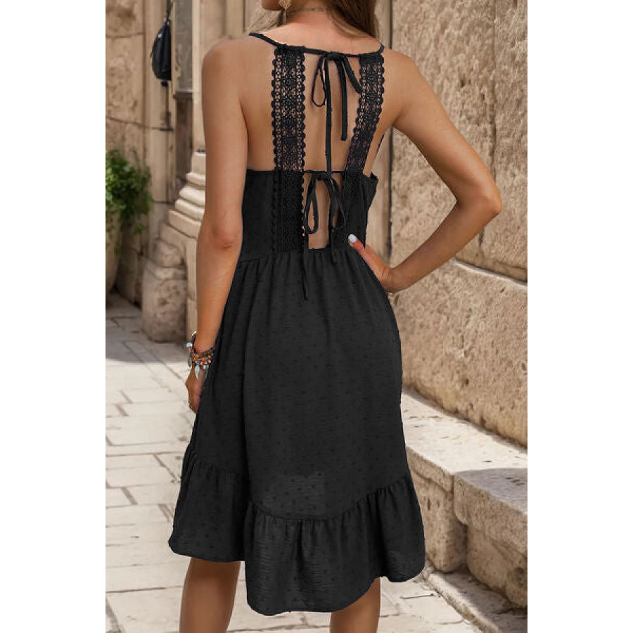 Swiss Dot Ruffle Hem Cami Dress Black / S Apparel and Accessories