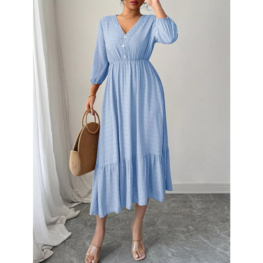 Swiss Dot Ruffle Hem Midi Dress Apparel and Accessories