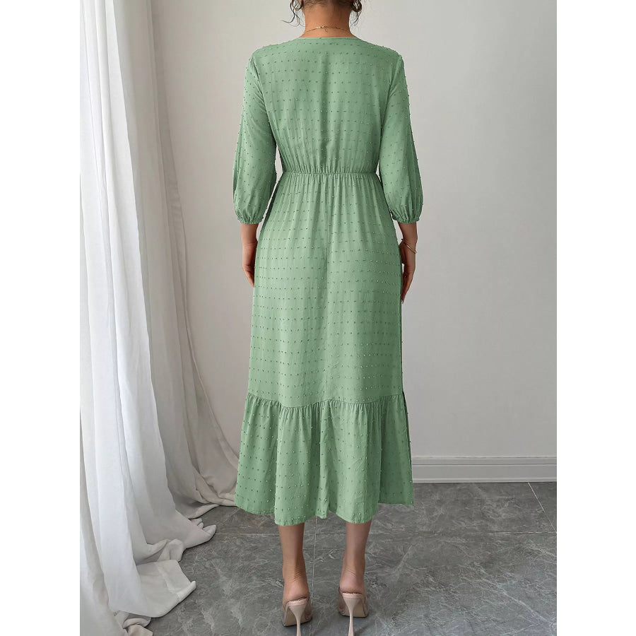 Swiss Dot Ruffle Hem Midi Dress Apparel and Accessories
