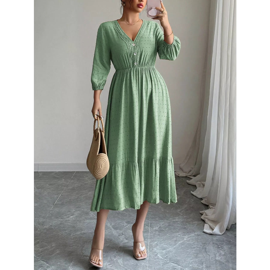Swiss Dot Ruffle Hem Midi Dress Gum Leaf / S Apparel and Accessories