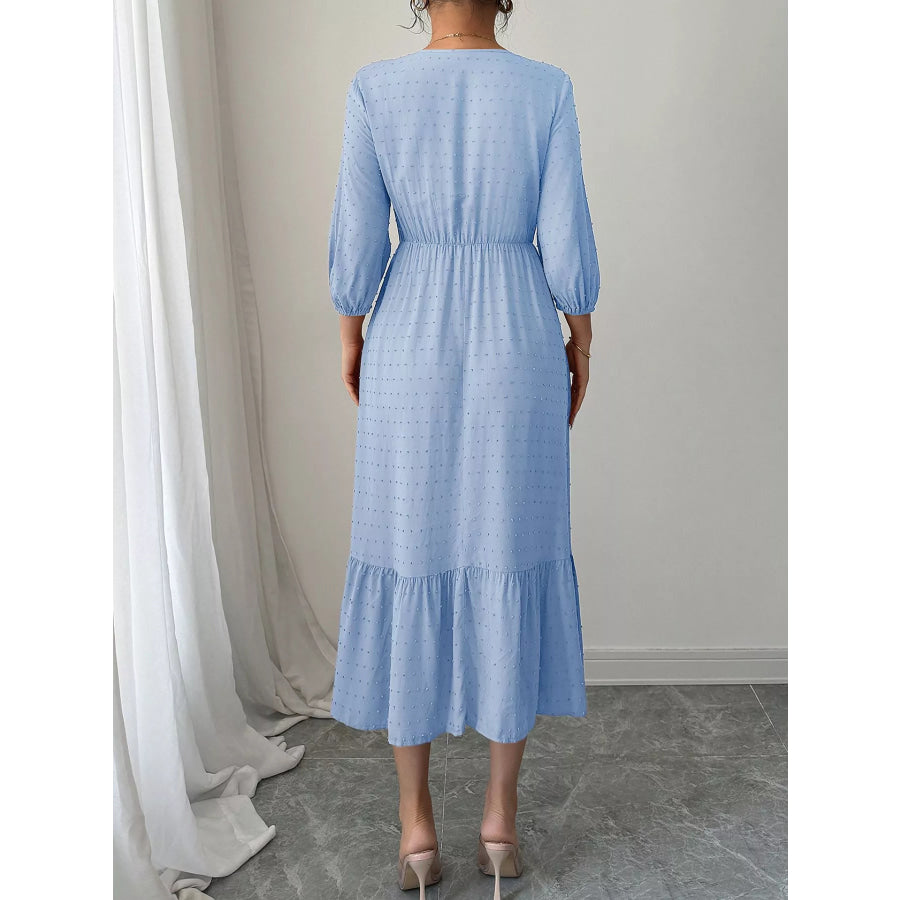 Swiss Dot Ruffle Hem Midi Dress Apparel and Accessories