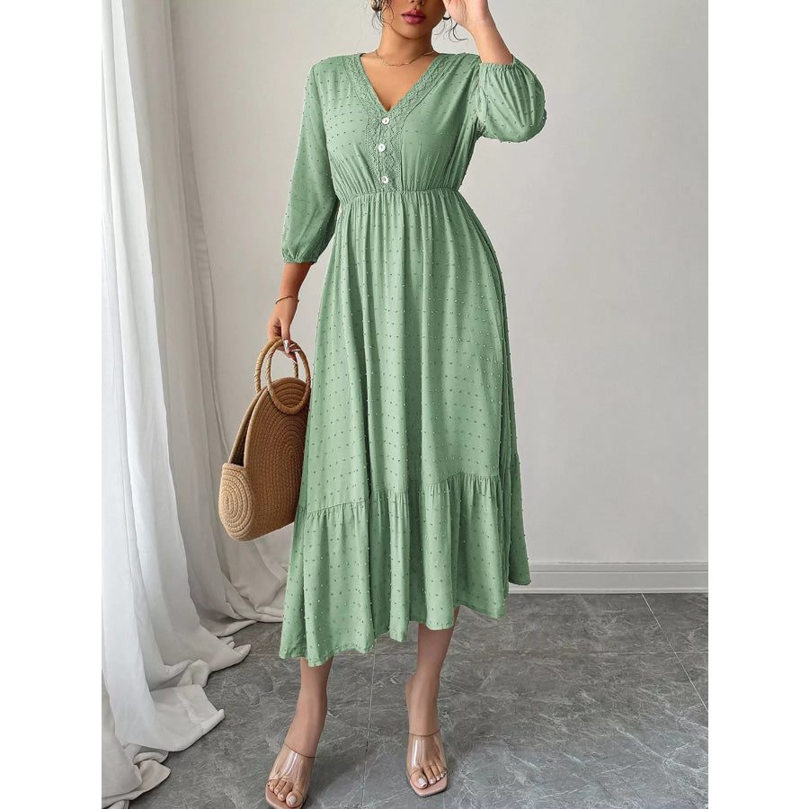 Swiss Dot Ruffle Hem Midi Dress Gum Leaf / S Apparel and Accessories