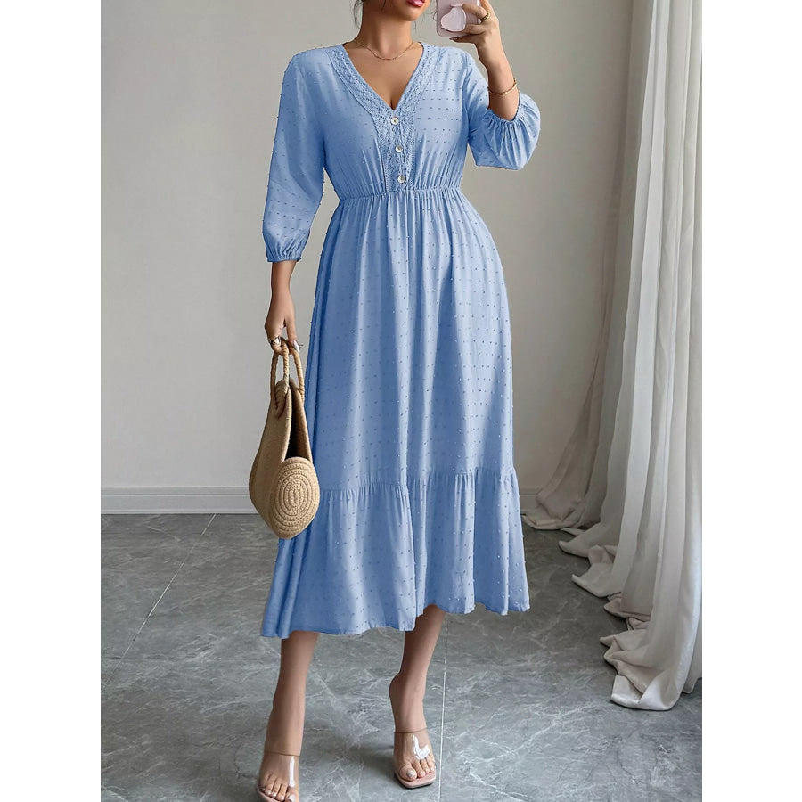 Swiss Dot Ruffle Hem Midi Dress Light Blue / S Apparel and Accessories