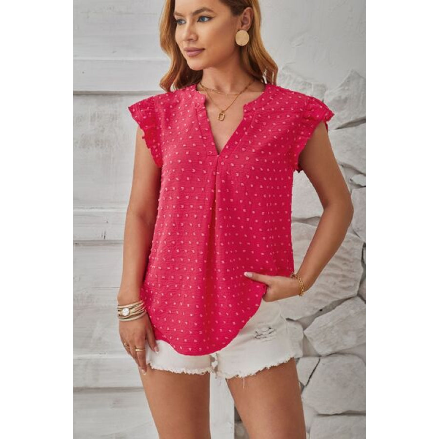 Swiss Dot Ruffled Cap Sleeve T - Shirt Apparel and Accessories