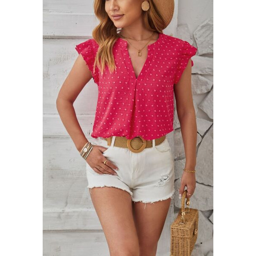 Swiss Dot Ruffled Cap Sleeve T - Shirt Apparel and Accessories