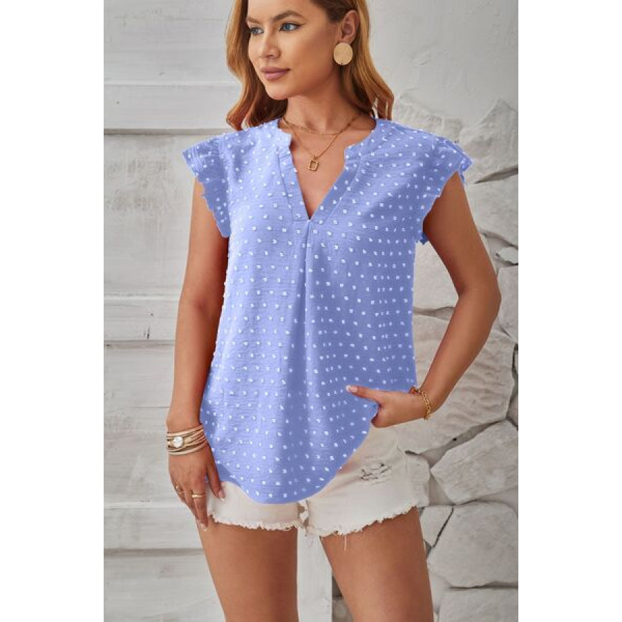 Swiss Dot Ruffled Cap Sleeve T - Shirt Apparel and Accessories