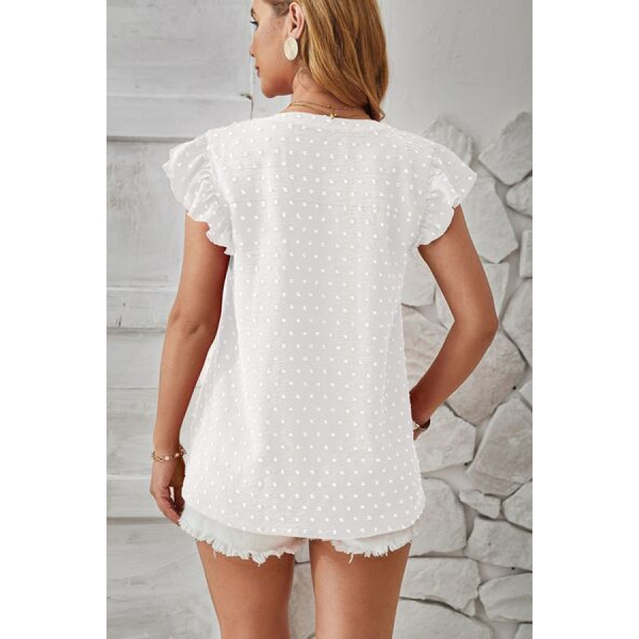 Swiss Dot Ruffled Cap Sleeve T - Shirt Apparel and Accessories