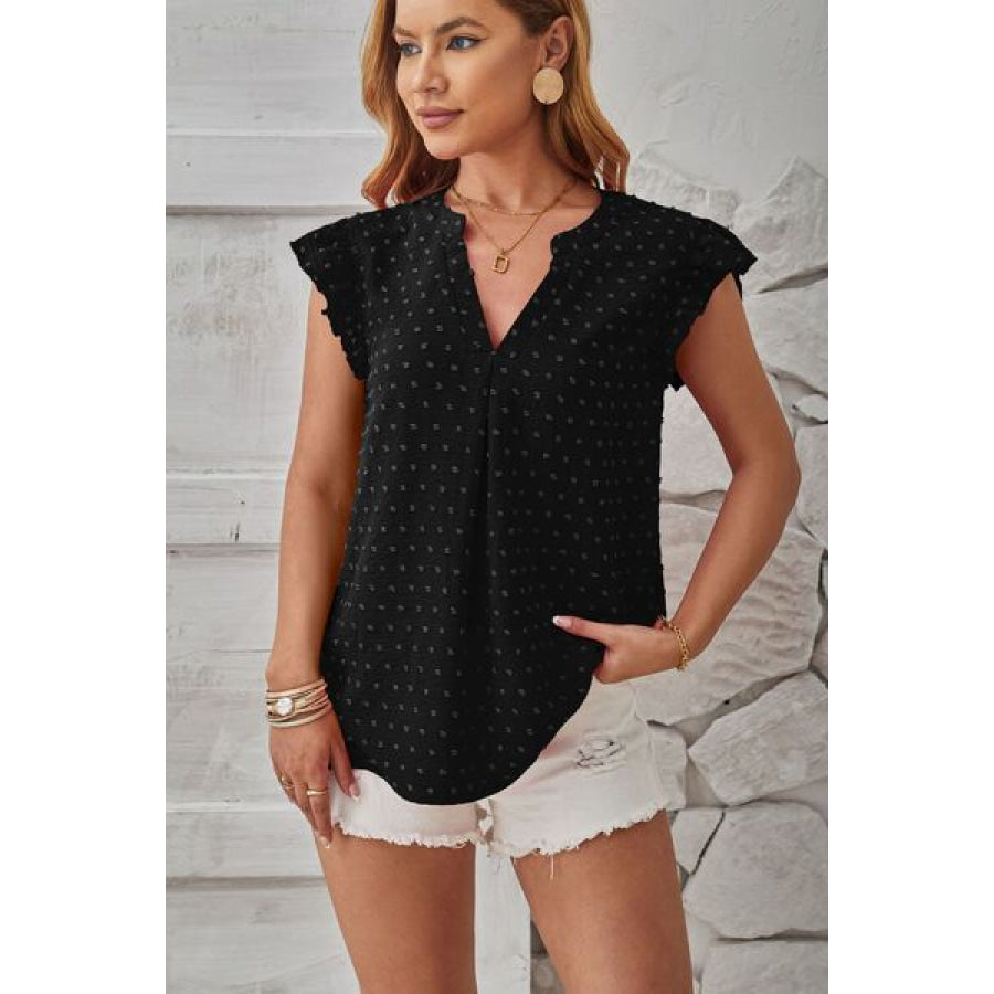 Swiss Dot Ruffled Cap Sleeve T - Shirt Apparel and Accessories