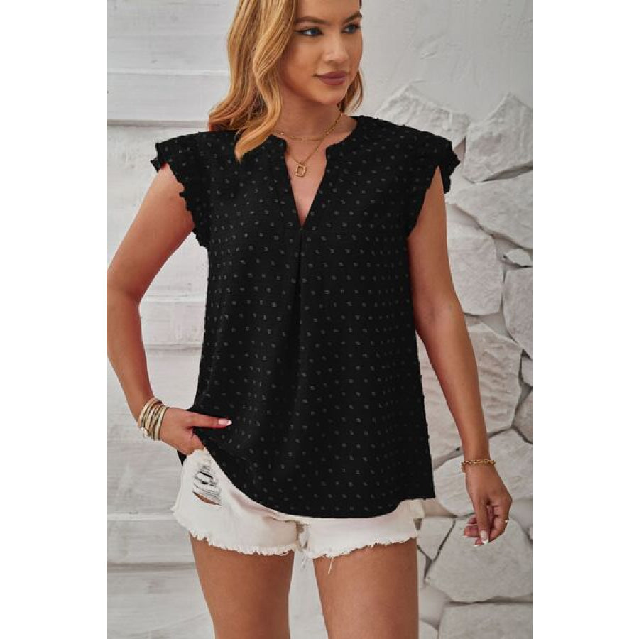 Swiss Dot Ruffled Cap Sleeve T - Shirt Apparel and Accessories