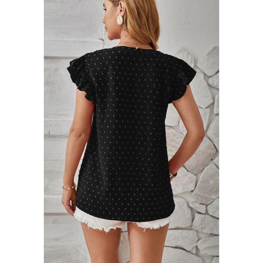 Swiss Dot Ruffled Cap Sleeve T - Shirt Apparel and Accessories