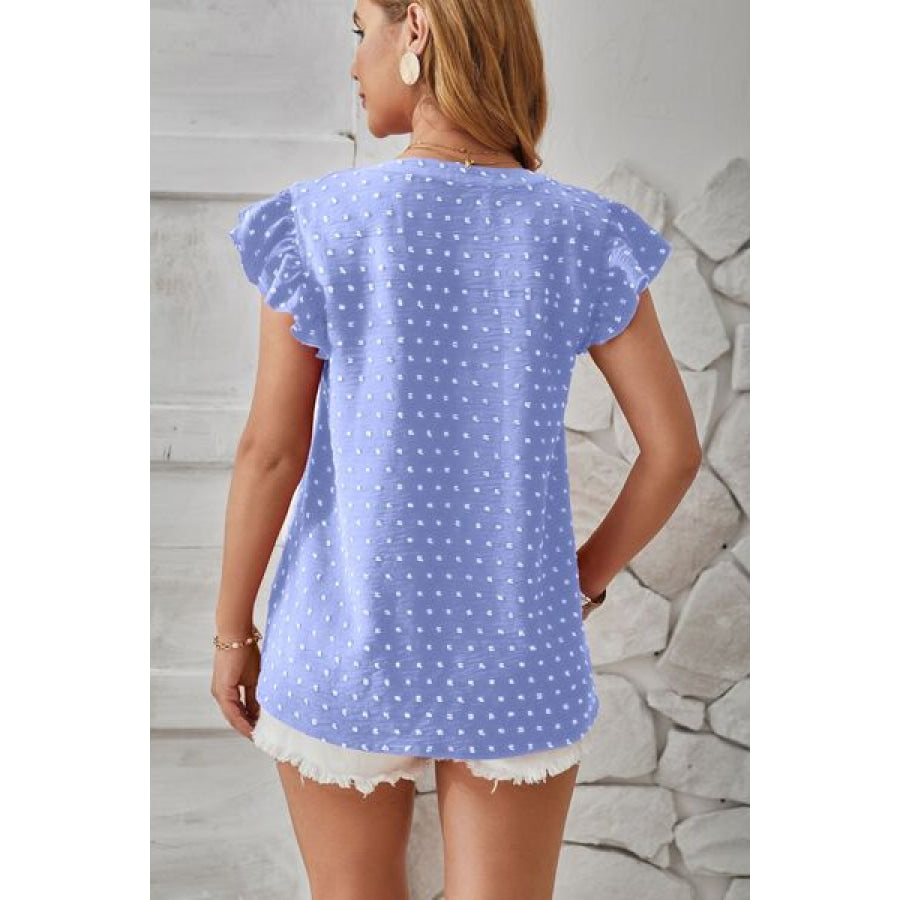 Swiss Dot Ruffled Cap Sleeve T - Shirt Apparel and Accessories