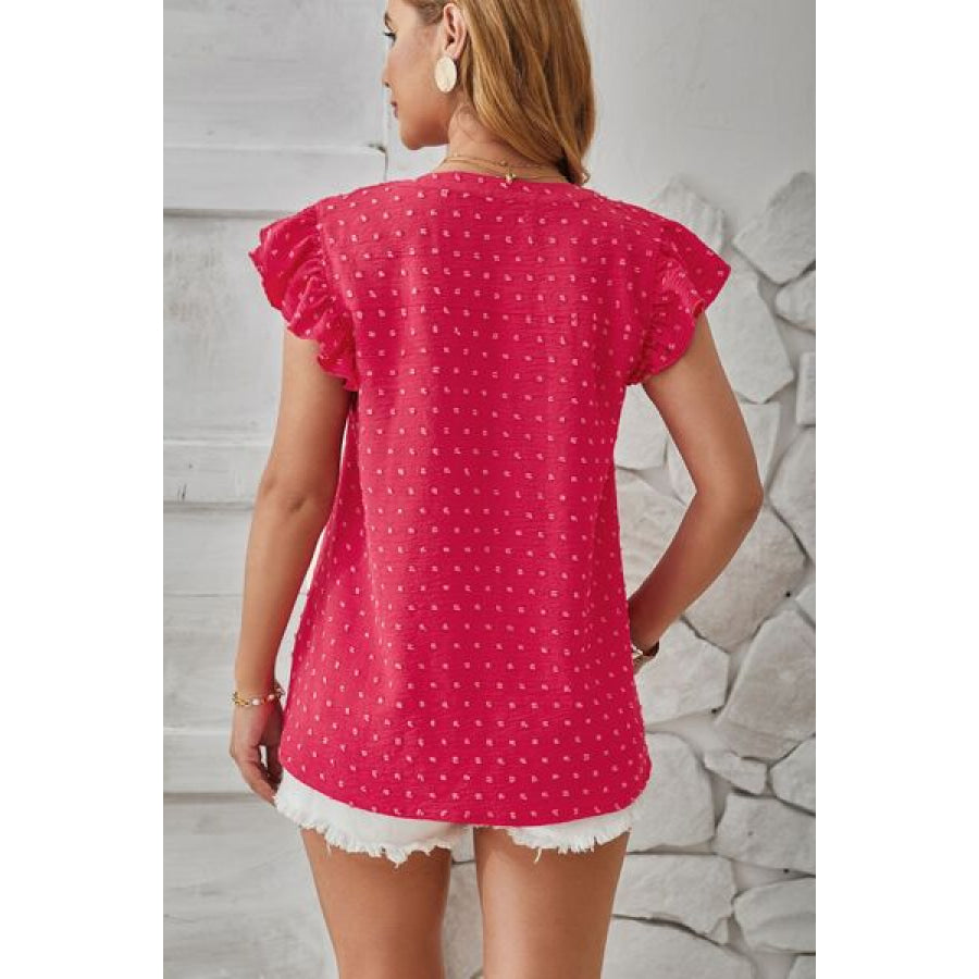 Swiss Dot Ruffled Cap Sleeve T - Shirt Apparel and Accessories