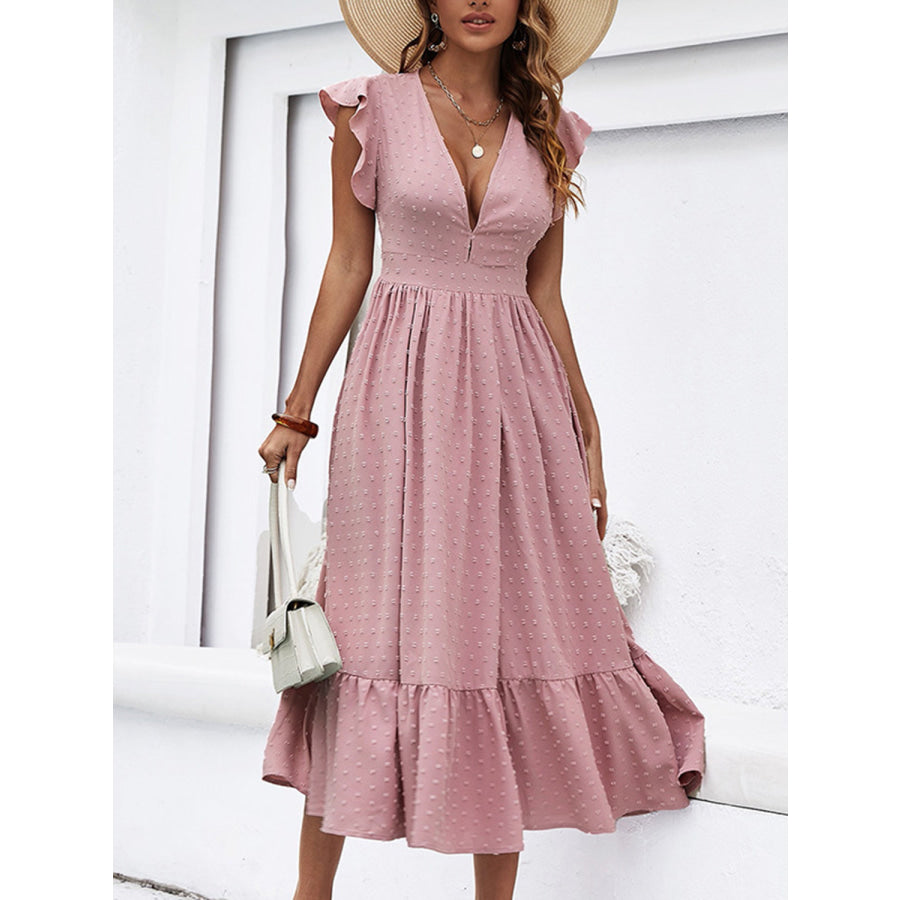 Swiss Dot Ruffled Plunge Dress Apparel and Accessories