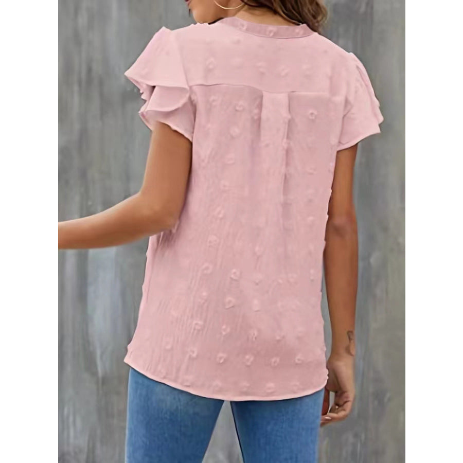 Swiss Dot Ruffled Sleeve Blouse Apparel and Accessories
