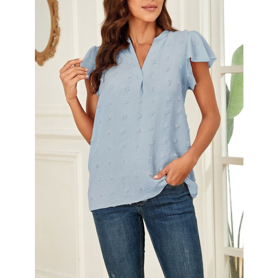 Swiss Dot Ruffled Sleeve Blouse Apparel and Accessories