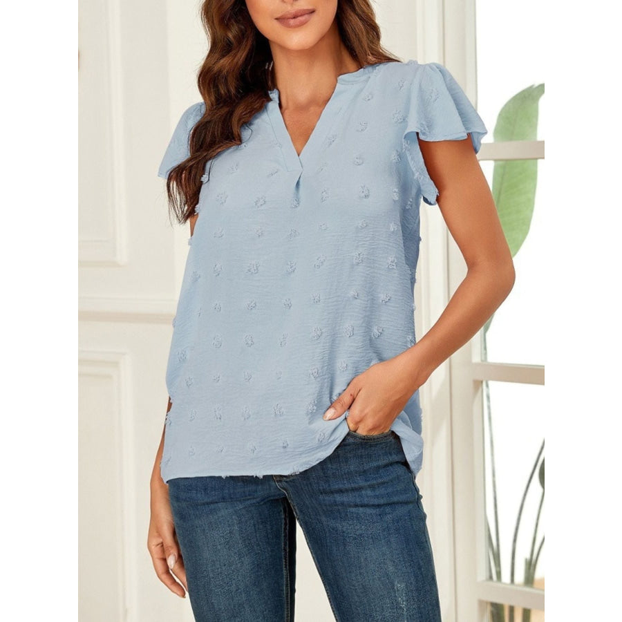 Swiss Dot Ruffled Sleeve Blouse Apparel and Accessories