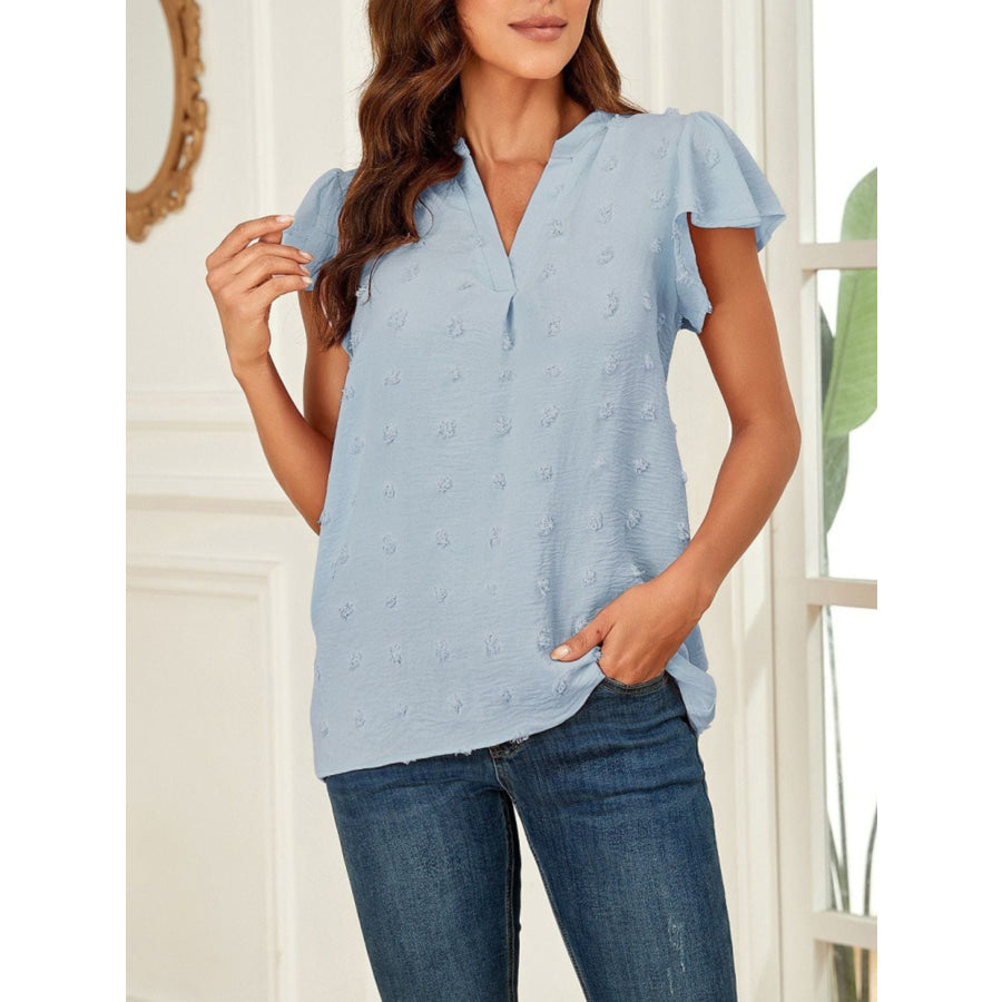 Swiss Dot Ruffled Sleeve Blouse Apparel and Accessories