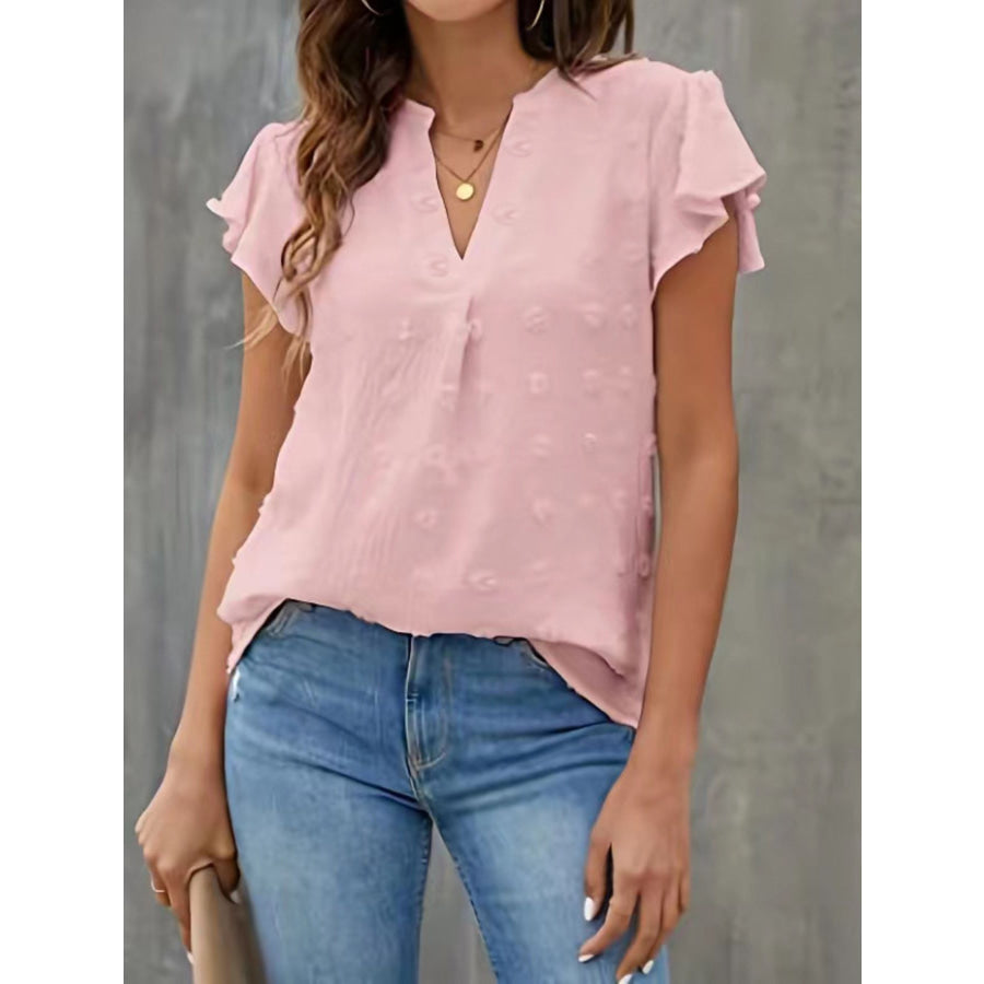 Swiss Dot Ruffled Sleeve Blouse Apparel and Accessories