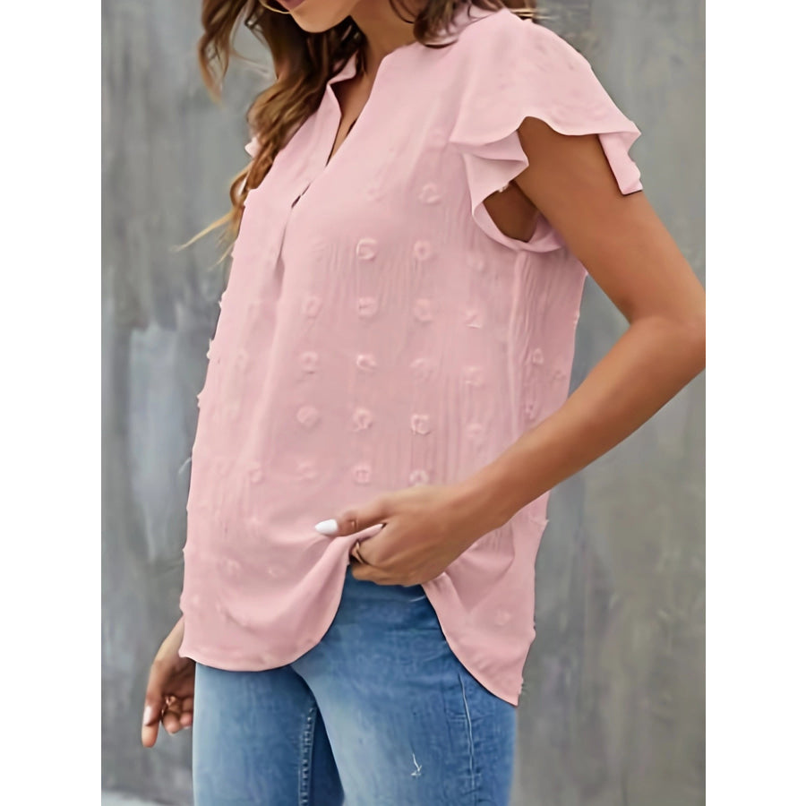 Swiss Dot Ruffled Sleeve Blouse Apparel and Accessories