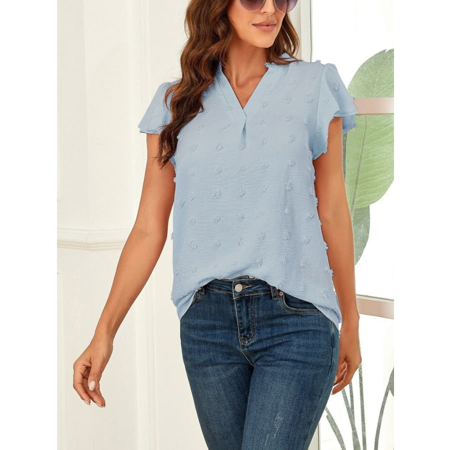 Swiss Dot Ruffled Sleeve Blouse Apparel and Accessories