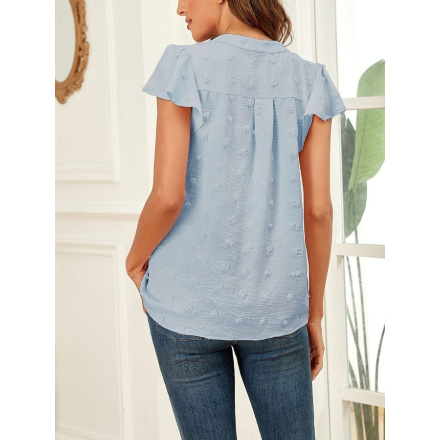 Swiss Dot Ruffled Sleeve Blouse Apparel and Accessories