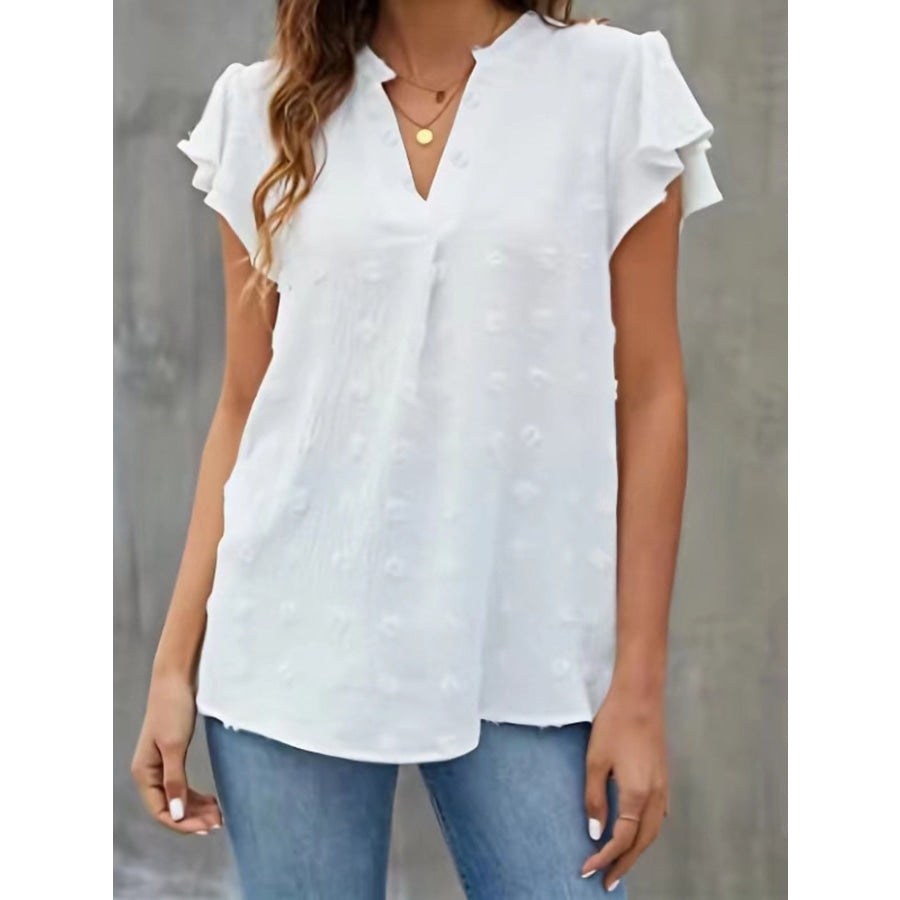 Swiss Dot Ruffled Sleeve Blouse Apparel and Accessories