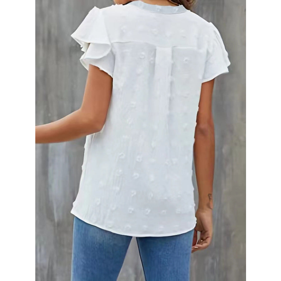 Swiss Dot Ruffled Sleeve Blouse Apparel and Accessories