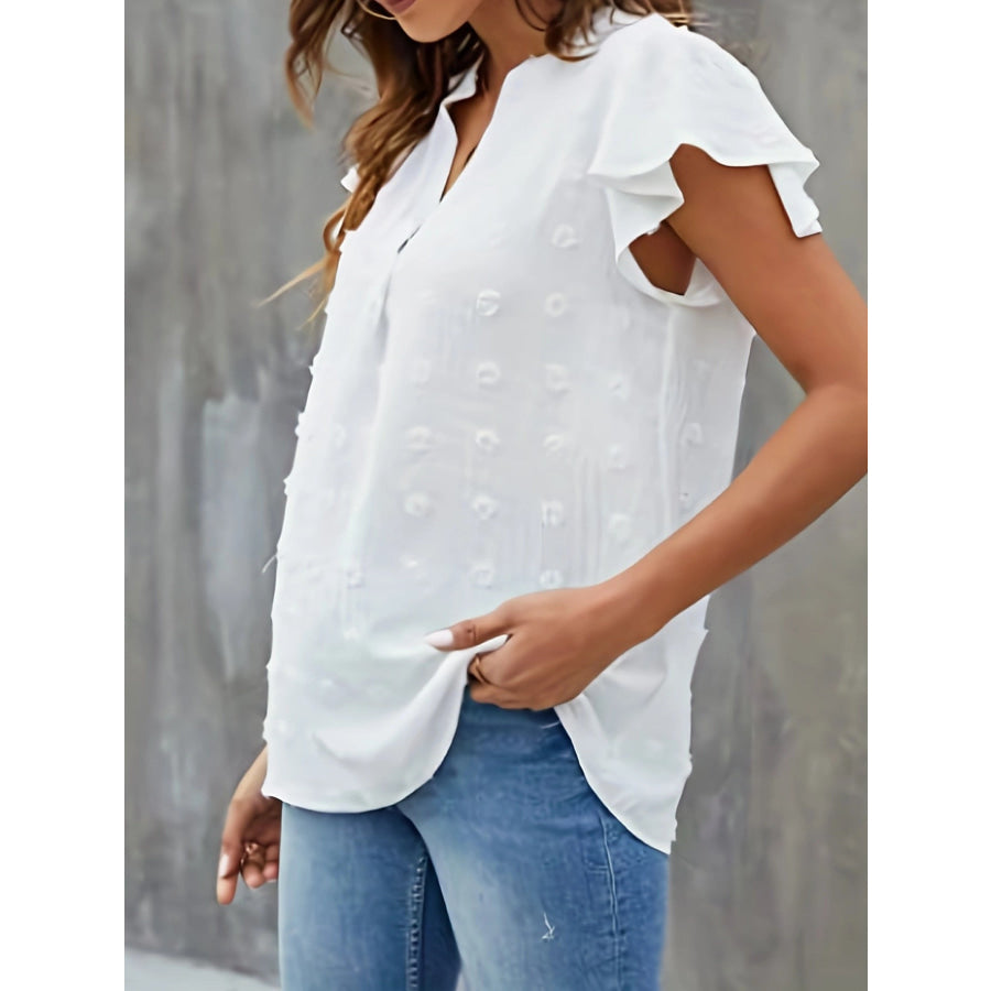 Swiss Dot Ruffled Sleeve Blouse Apparel and Accessories