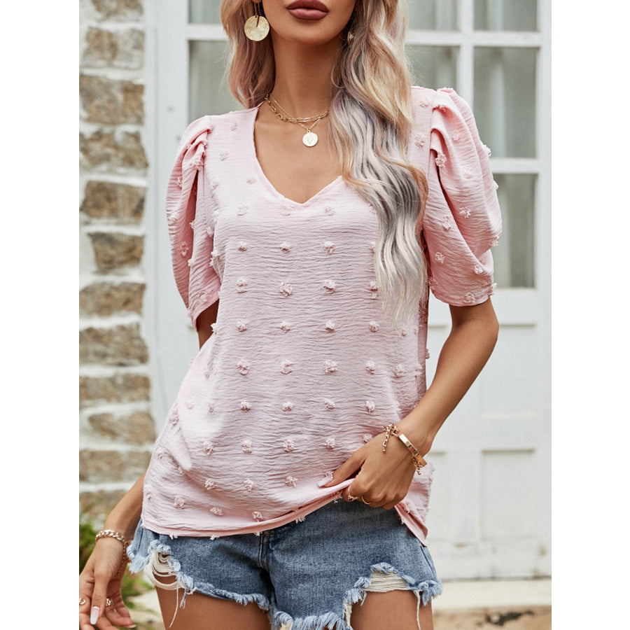 Swiss Dot Short Puff Sleeve Top Apparel and Accessories