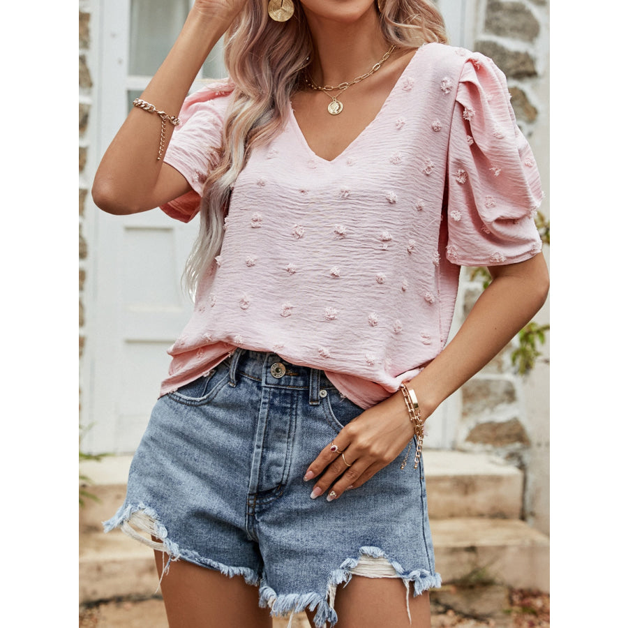 Swiss Dot Short Puff Sleeve Top Apparel and Accessories