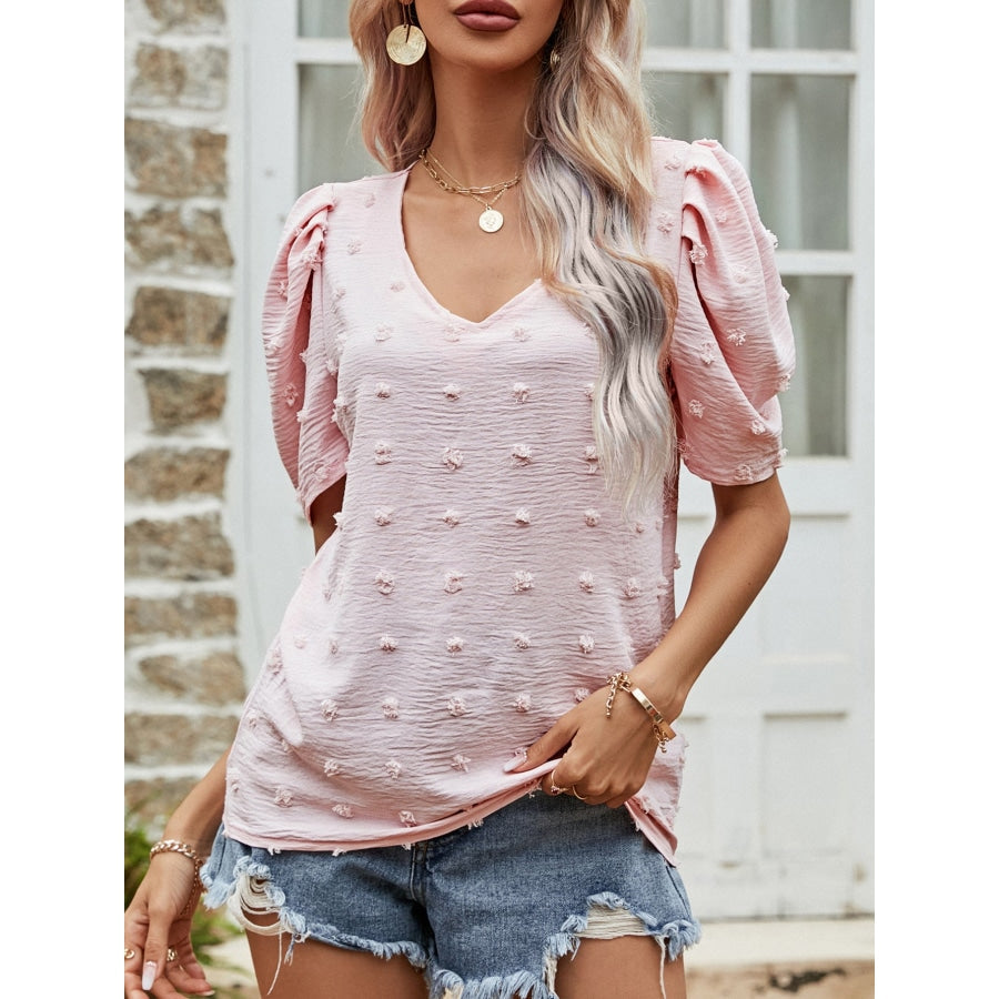 Swiss Dot Short Puff Sleeve Top Pink / S