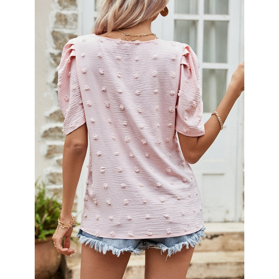 Swiss Dot Short Puff Sleeve Top Pink / S