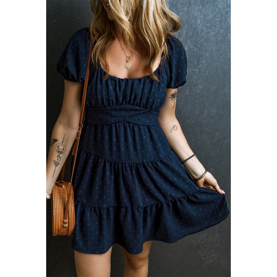 Swiss Dot Short Sleeve Mini Dress Apparel and Accessories