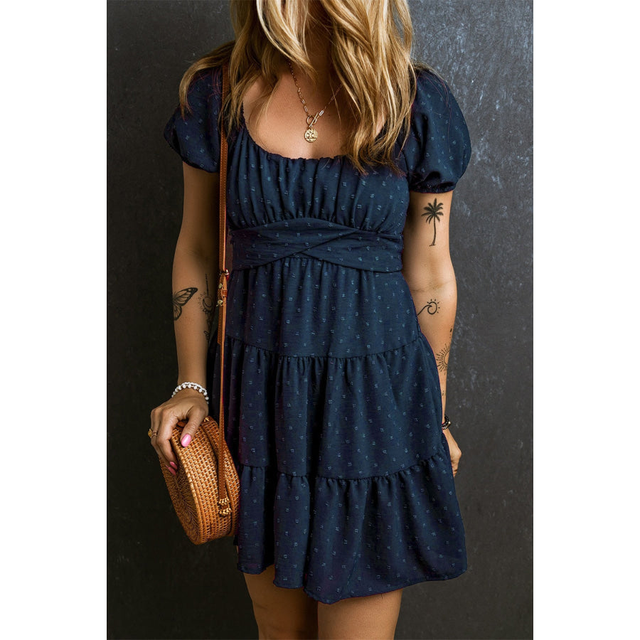 Swiss Dot Short Sleeve Mini Dress Dark Navy / S Apparel and Accessories