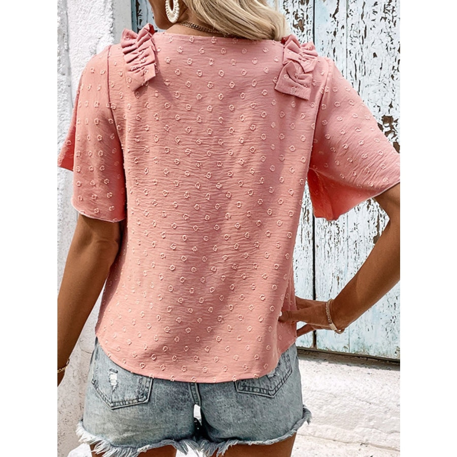 Swiss Dot Shoulder Detail V-Neck Blouse Peach / S