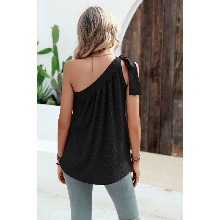 Swiss Dot Single Shoulder Tank Clothing