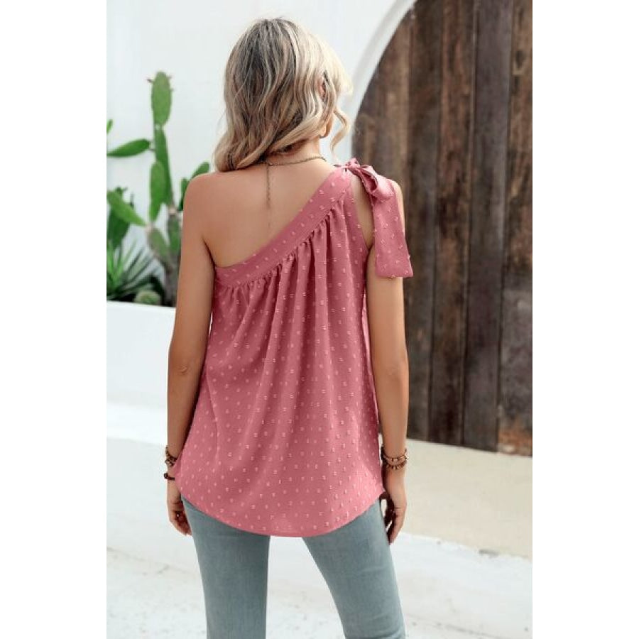 Swiss Dot Single Shoulder Tank Clothing