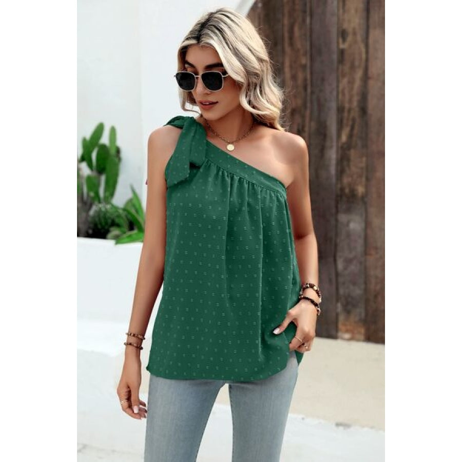 Swiss Dot Single Shoulder Tank Green / S Clothing