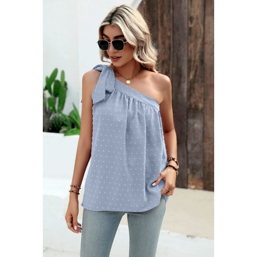 Swiss Dot Single Shoulder Tank Misty Blue / S Clothing