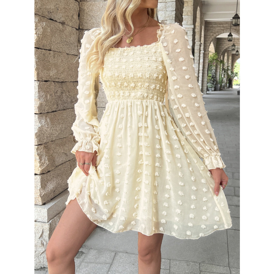 Swiss Dot Smocked Flounce Sleeve Dress Apparel and Accessories