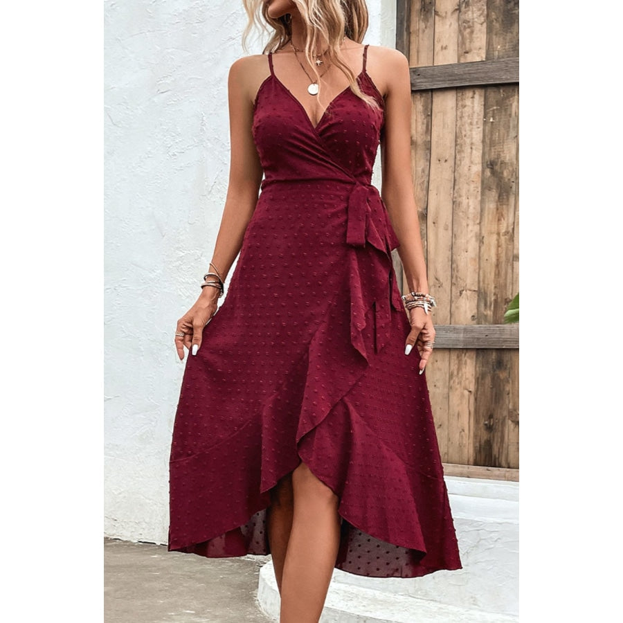 Swiss Dot Spaghetti Strap Ruffled Dress