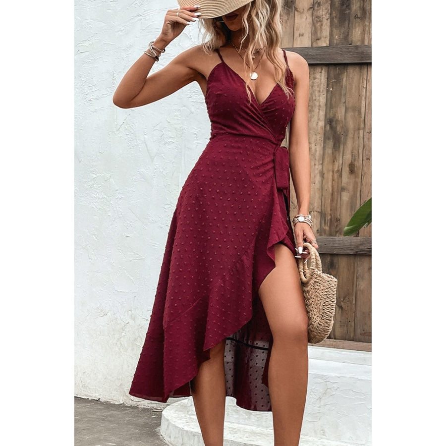 Swiss Dot Spaghetti Strap Ruffled Dress