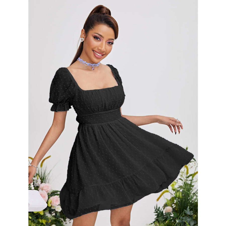 Swiss Dot Square Neck Mini Dress Apparel and Accessories