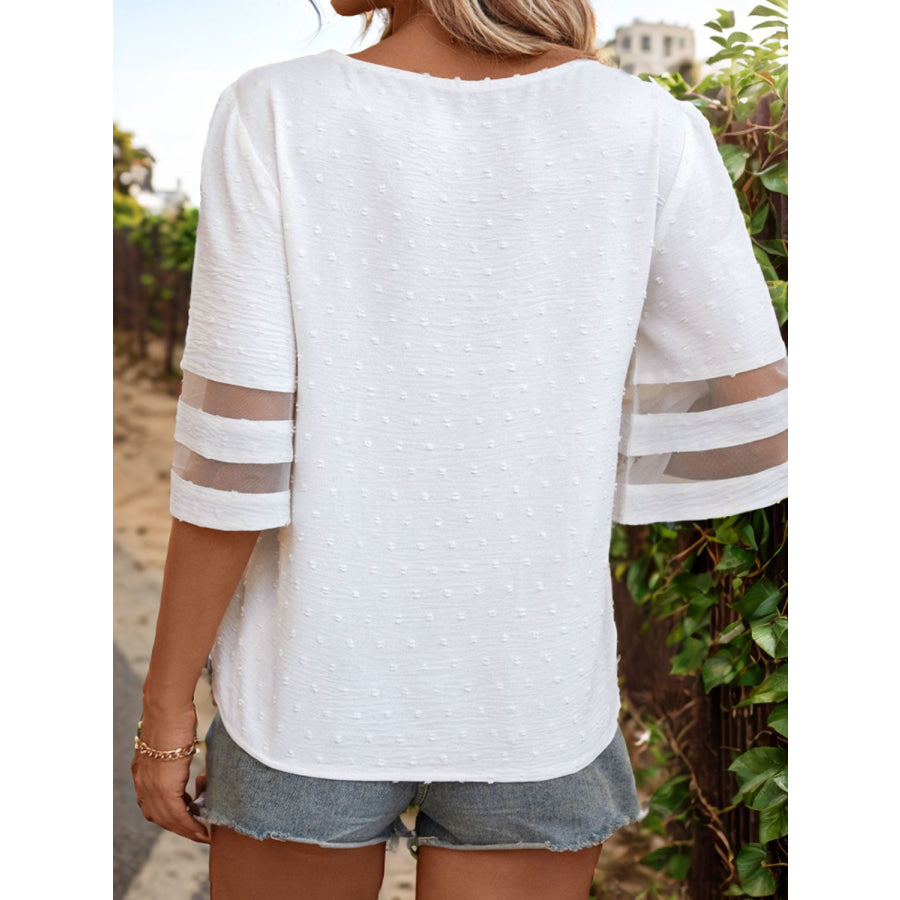 Swiss Dot V-Neck Half Sleeve Top White / S Apparel and Accessories